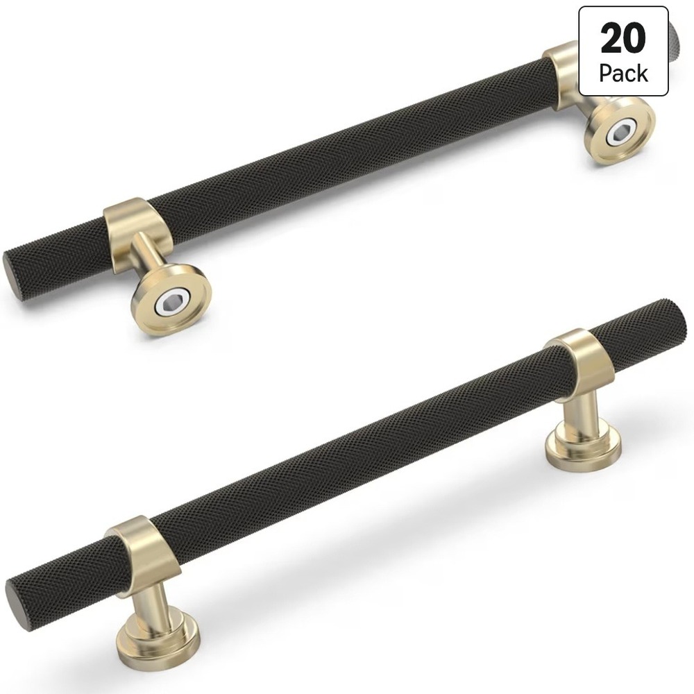 20 Pack 5-Inch Cabinet Pulls Knurled Matte Black & Brushed Gold TBar Handles New